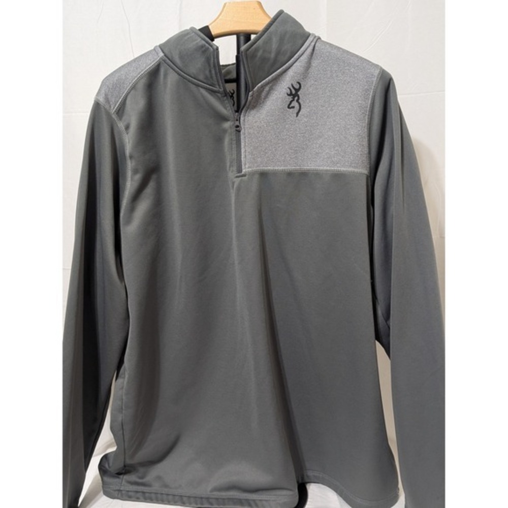Browning Mens XL Quarter Zip Pullover Gray Fleece Lined Buckmark Logo Sweatshirt